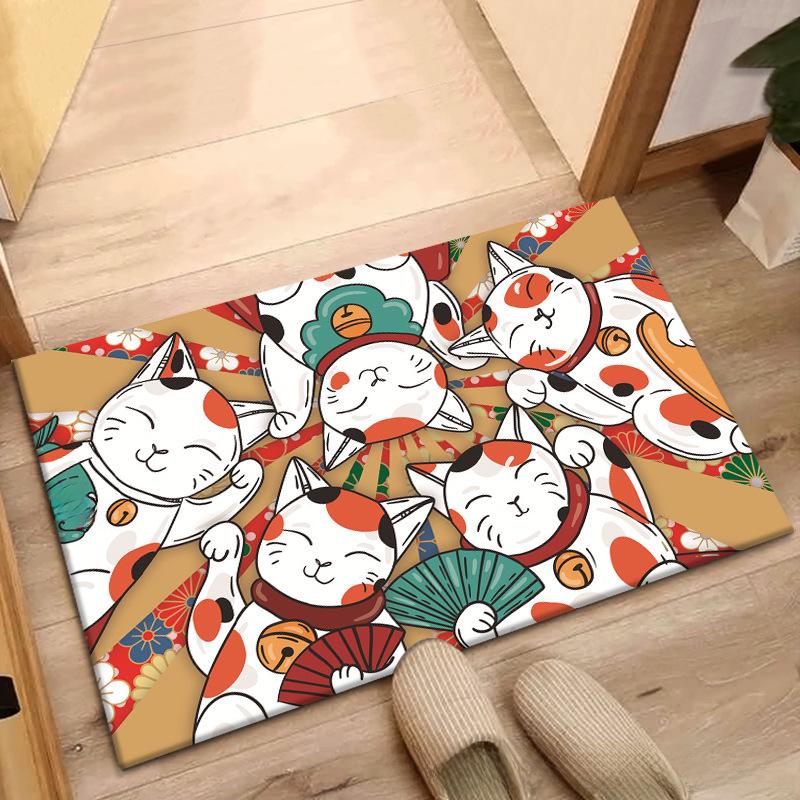 Lucky Cat Anti-Slip Floor Mats for Entrance, Bathroom, and Bedroom