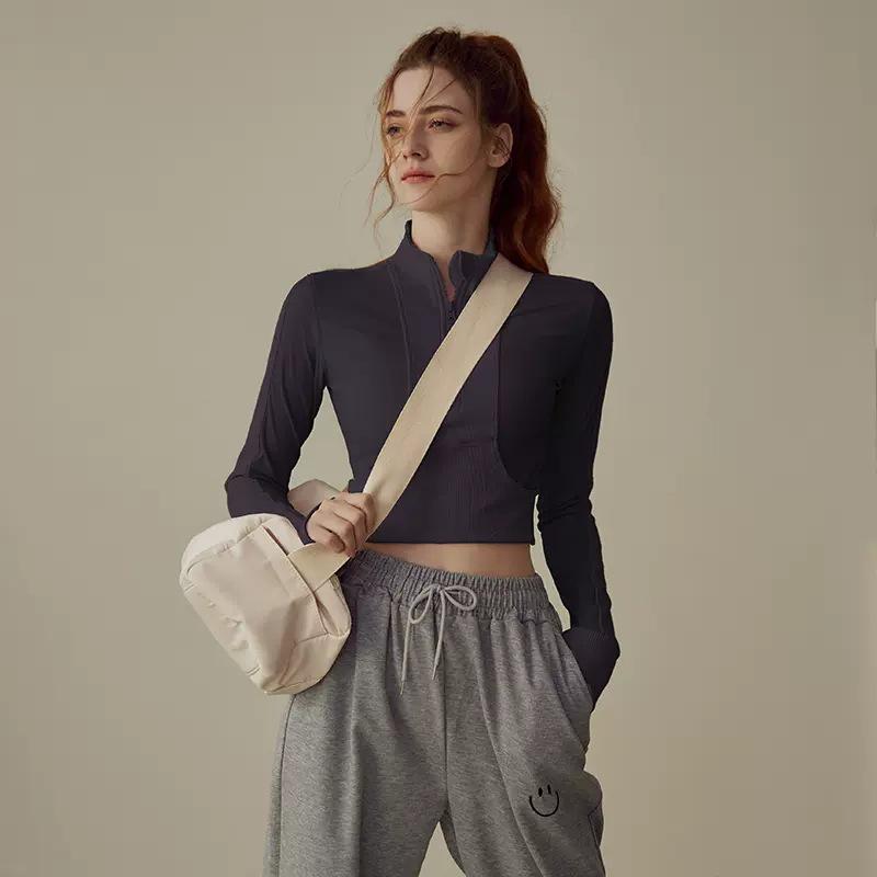 

Женская спортивная куртка Lulu с полумолнией: Осенне-зимний топ с длинными рукавами для бега и йоги Extra Large