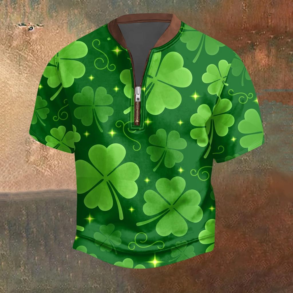 Pánské ležérní tričko s polovičním zipem, krátký rukáv