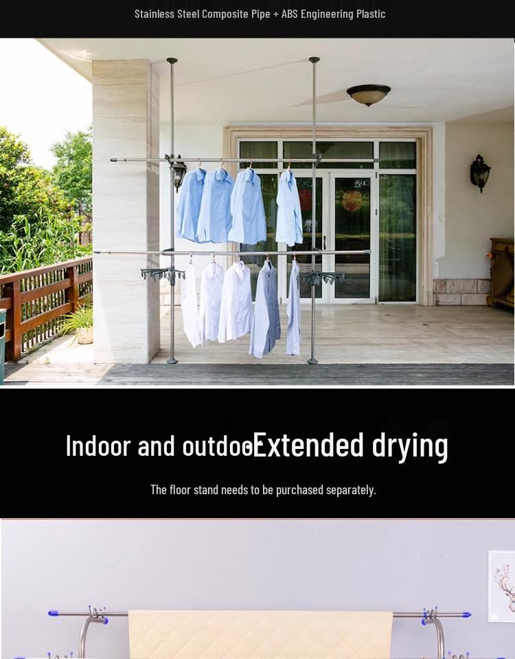 Retractable No-Drill 304 Stainless Steel Balcony Clothes Drying Rack Pole