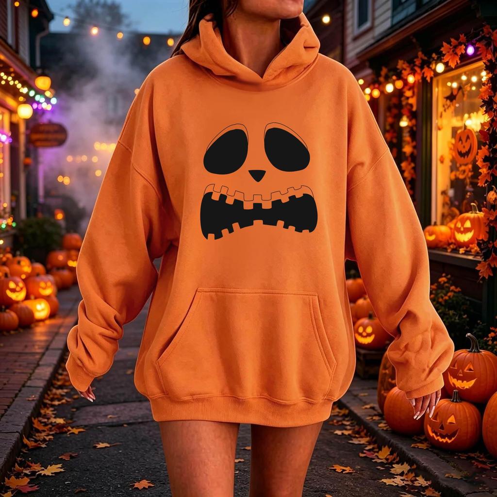 Women's Halloween Printed Hoodie, Casual Fashion Long Sleeve Pullover for Fall Holiday Party