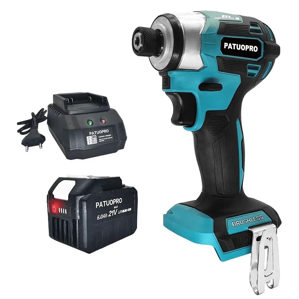 PATUOPRO 1/4 Inch Hex Brushless Electric Screwdriver 5-Speed Cordless Electric Drill Driver Power Tools For Makita 18V Battery