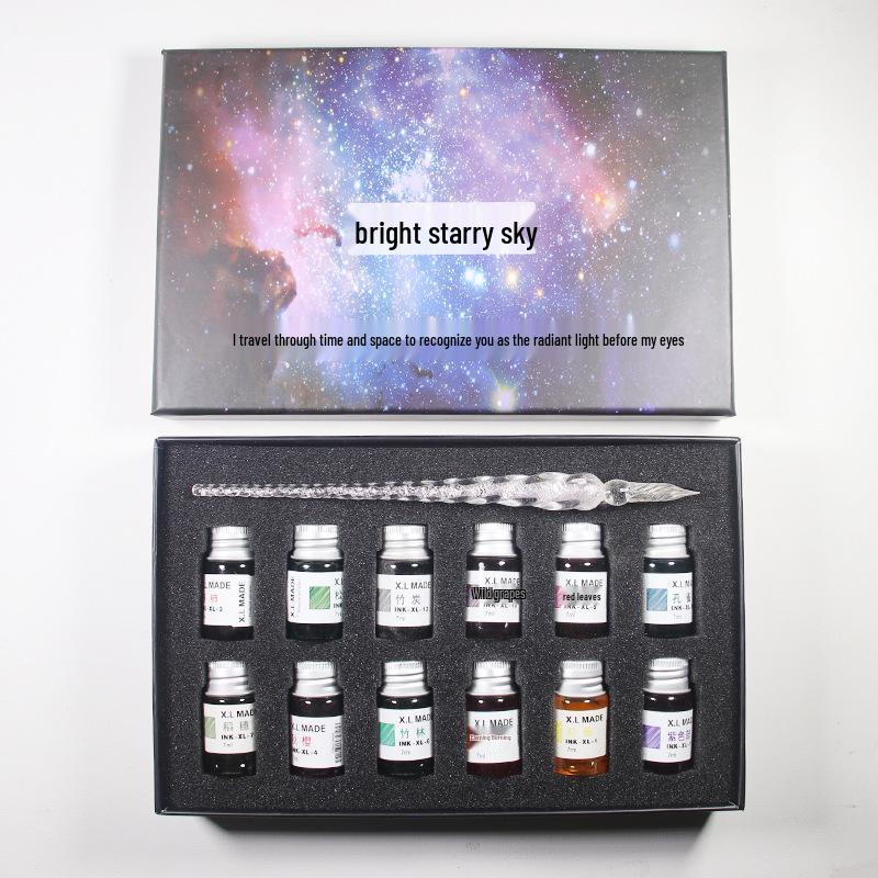 Starry Sky Glass Dip Pen Set: Crystal Signature & Student Pen Stationery Gift
