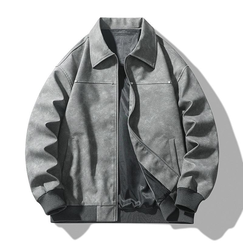 Men's 2025 Spring Fashion Lapel Motorcycle Leather Jacket - Korean Style Retro American Street Outerwear