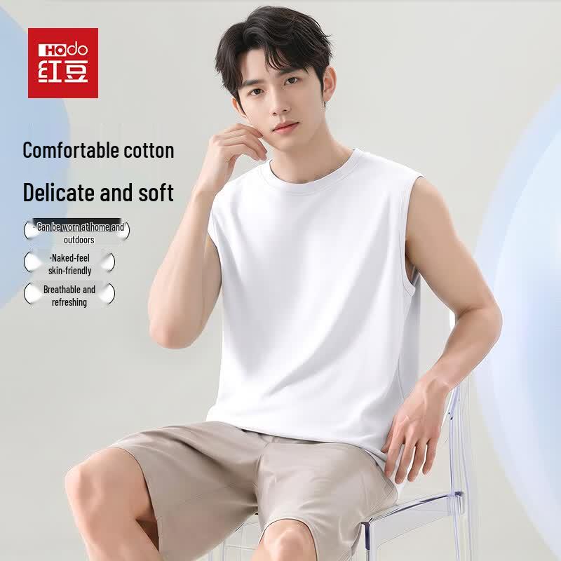 Hodo Men s Heavyweight Pure Cotton Round Neck Tank Top L белый