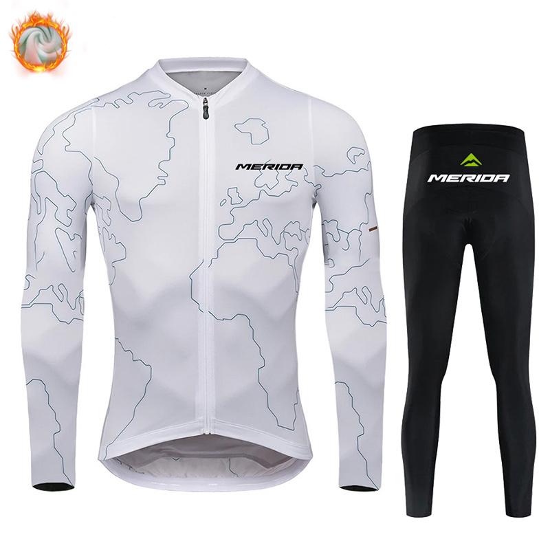 Merida Bike Team 2026 Winter Long Sleeves Cycling Clothing Men's Thermal Fleece Cycling Jersey Set Moutain Road Bike Uniform