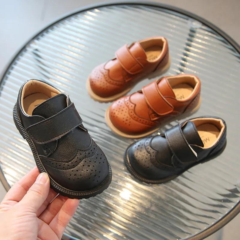 Flats Heels Baby Boy Shoes Soft Leather British Boys Formal Party Shoe Kids Dress Shoes Office Black Brown Children Shoes F12224