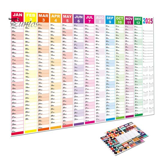 2025 Yearly Wall Calendar Full Year Annual Wall Calendar In One Page 12 Month Planner with Stickers for Office School Supplies