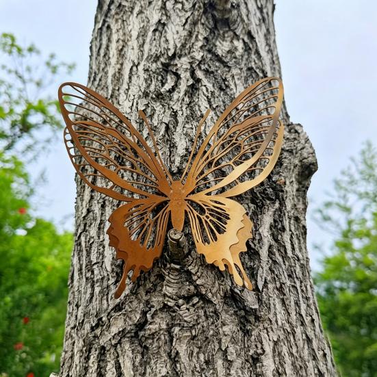 Rusty Butterfly Garden Decor, Hollow Out Butterfly Silhouette Lawn Decoration, Double Layer Butterfly Yard Statues Pathway Signs for Outside Patio