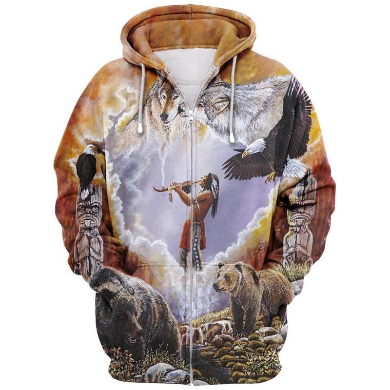 Men's Tribal Hoodie Hoodies Sweatshirt Vintage Ethnic Style Hooded Zipper section 1 Zipper 10 Designer