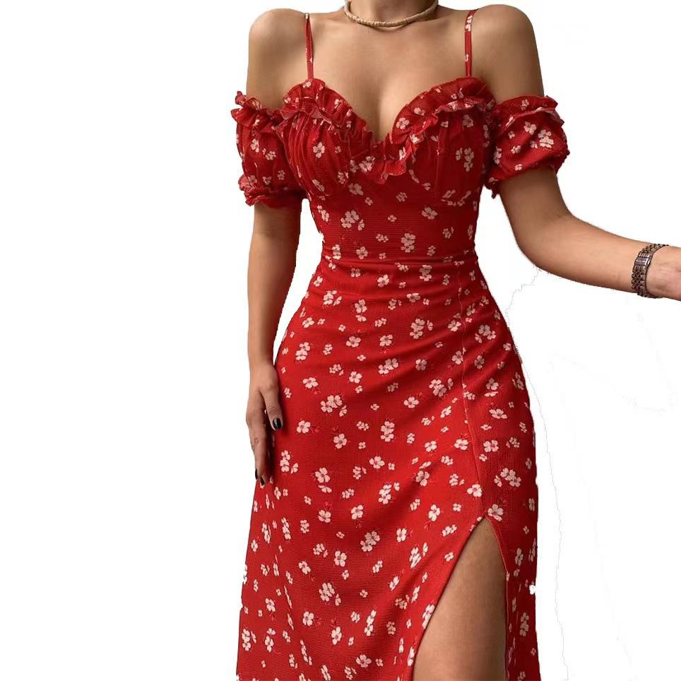 Women's Floral French Midi Dress: Sexy Slim Fit with Adjustable Straps, Available in 5 Colors and Sizes.