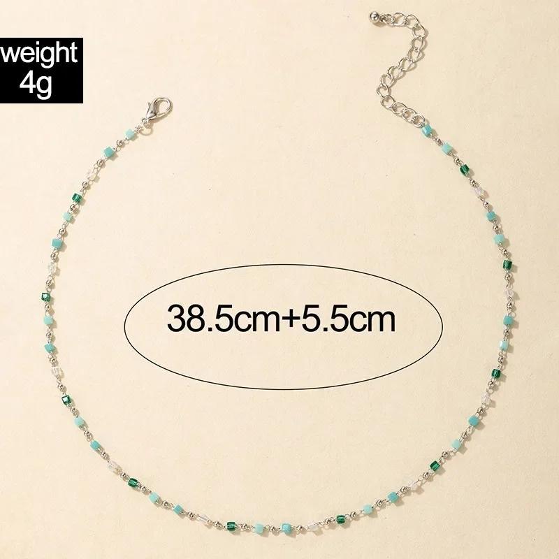 Temperament Fashion Green Stone Beaded Pendant Necklace for Women Simple Korea Fashion Collarbone Chain Jewelry Accessories Gift