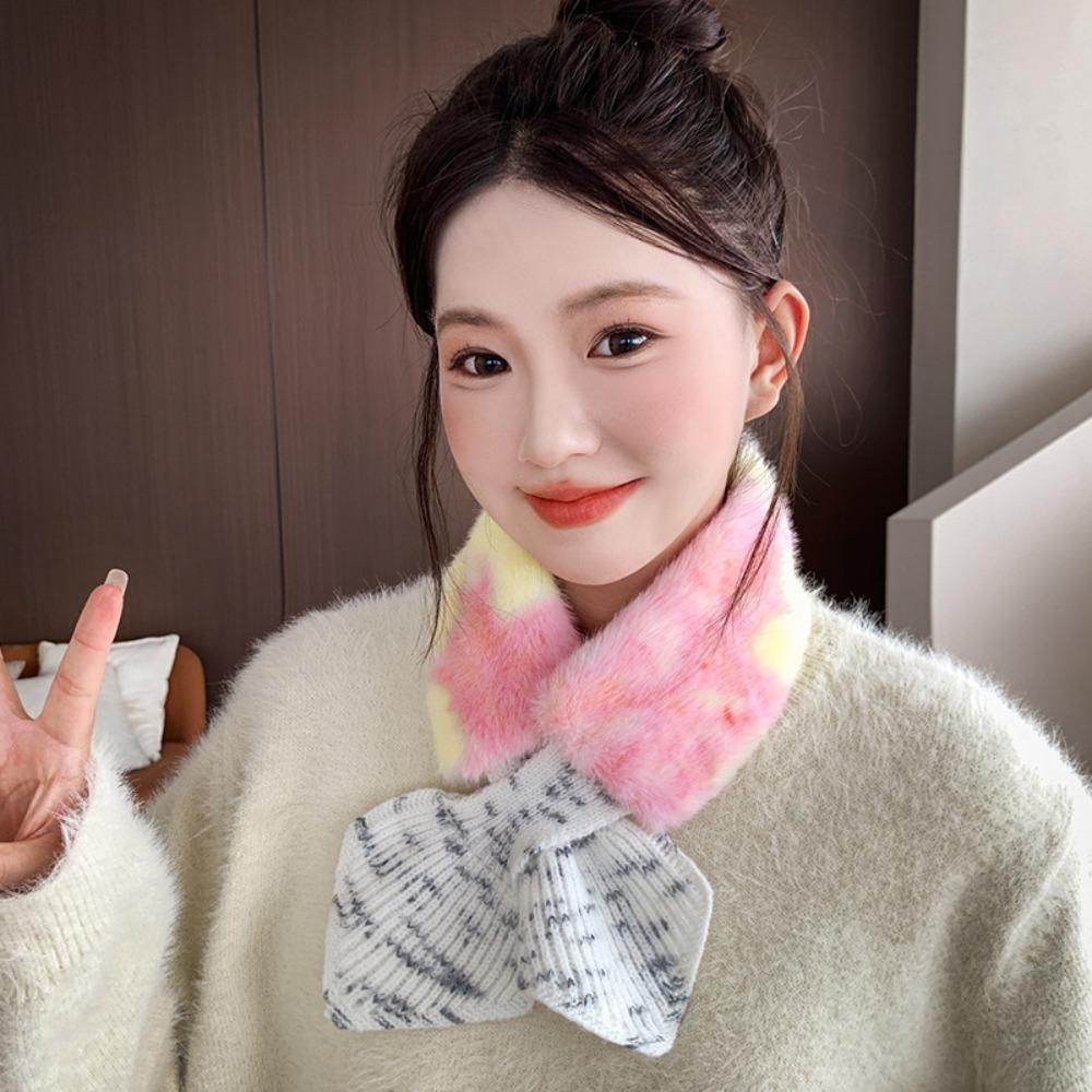Knitted Fabric Faux Fur Scarf Cross Tie Winter Neck Scarf New Wrist Cuff Daily Outfits