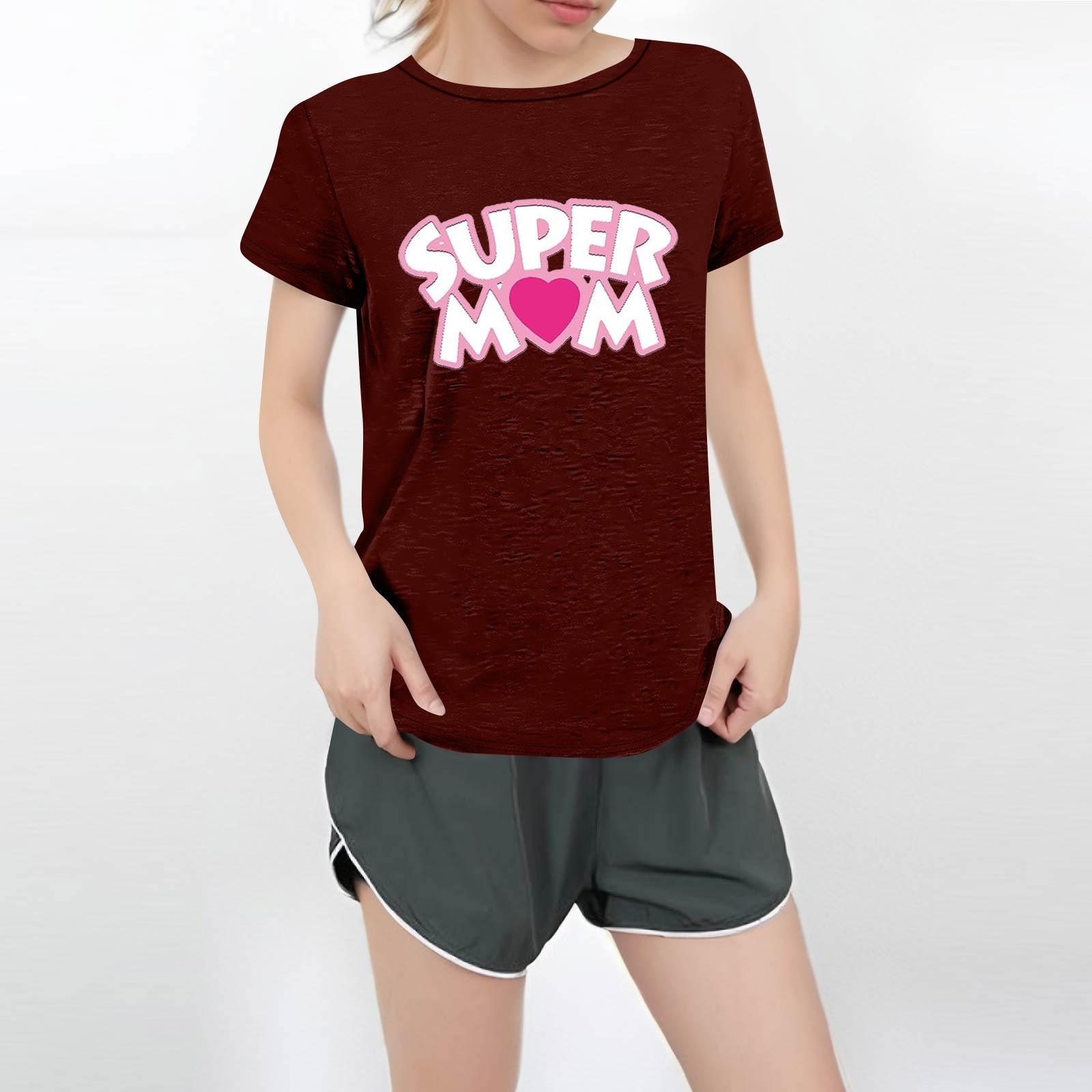 

Женская повседневная футболка с круглым вырезом и короткими рукавами с принтом XL винный