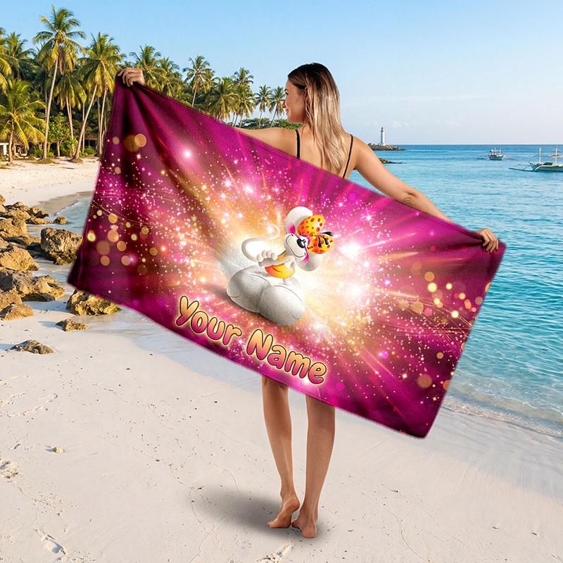 Diddl Customized Name Text Beach Towel, Soft Absorbent Towel Beach Pool Travel Personal Gift