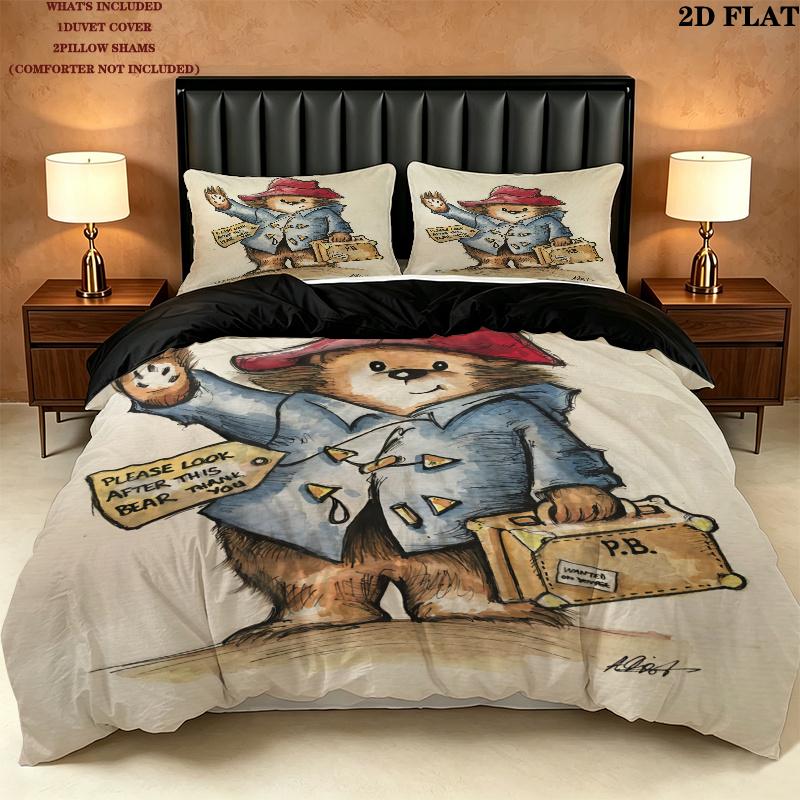 Paddington Bear Bedding Quilt Set Quilt Cover Pillowcase Home Decoration Birthday Gift (1 * duvet cover + 2 * pillowcase, without core)