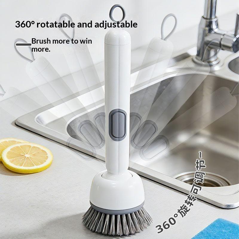 Soap Dispensing Dish Brush With Non Scratch Bristles And Hanging Loop For Kitchen Pots Pans Dishes Cleaning