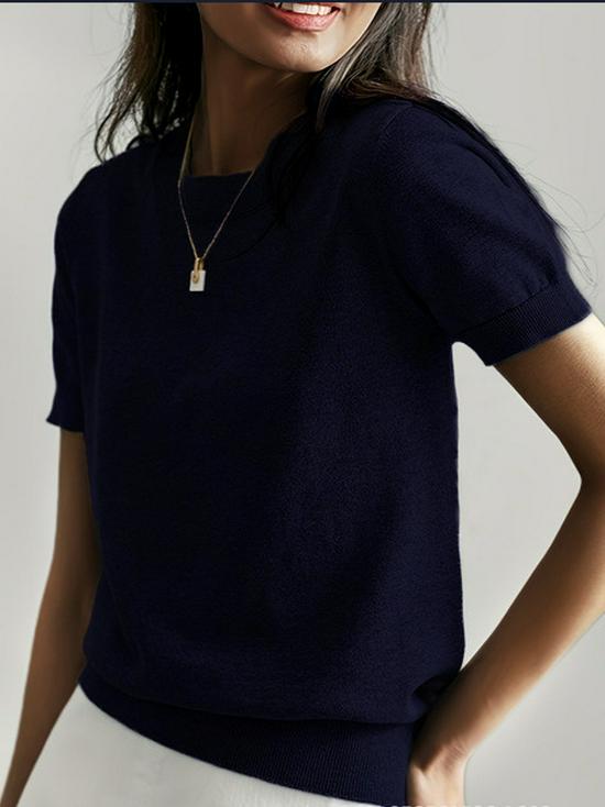 Round Neck Short Sleeve Thin Knit Loose Casual Women's Top - Summer/Autumn Collection