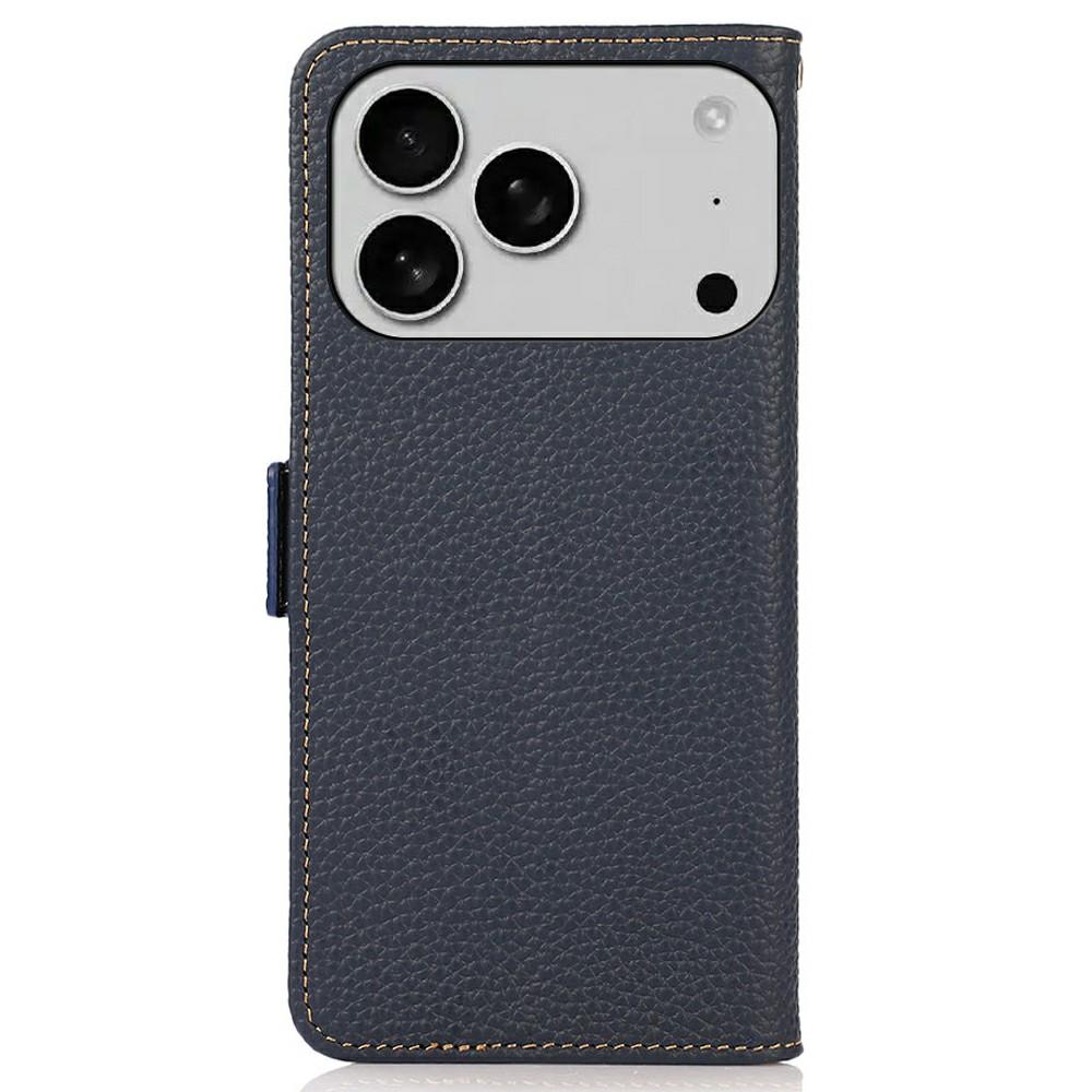 KHAZNEH for iPhone 17 Pro Max Phone Case RFID Blocking Wallet Litchi Texture Genuine Cow Leather Cover