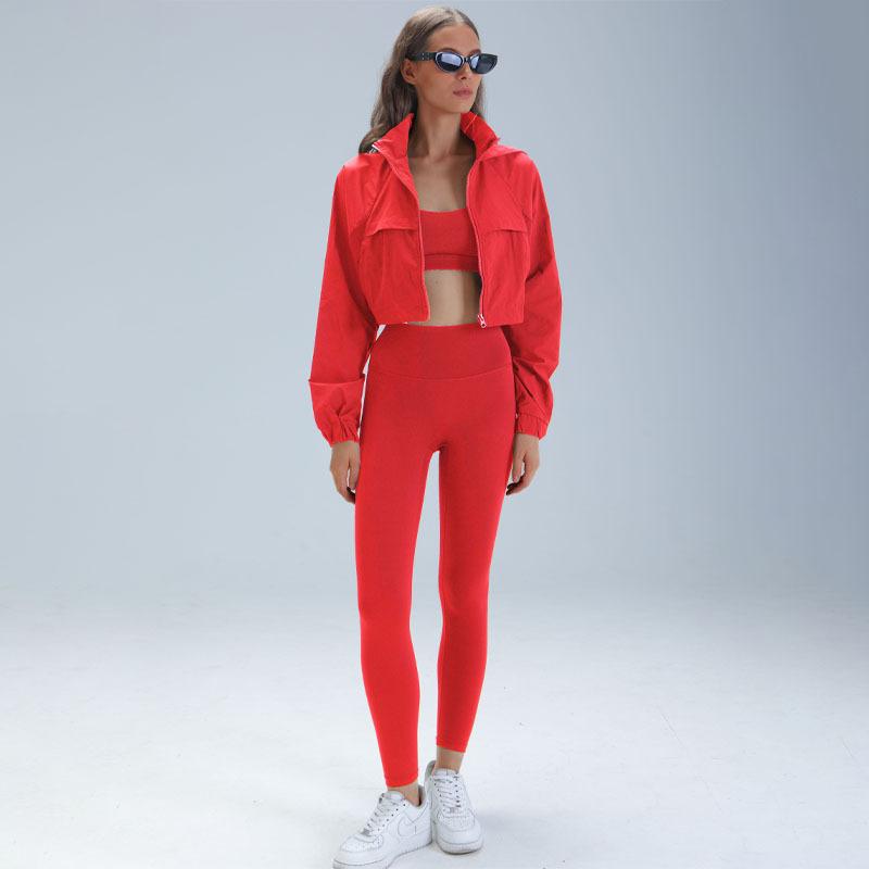 New short jacket ALOSCO yoga three-piece yoga fitness suit quick-drying fitness sportswear running suit