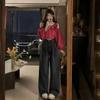 High-Waisted Retro Light Wash Wide-Leg Jeans with Semi-Elastic Waist