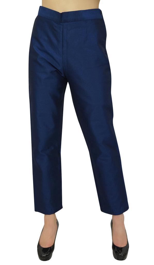 Phagun Women's Beige Dupion Pants High Waist Narrow Bottom Trousers-Large