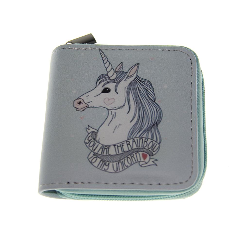 New Unicorn Short Zipper Small Wallet, Cartoon Wallet.