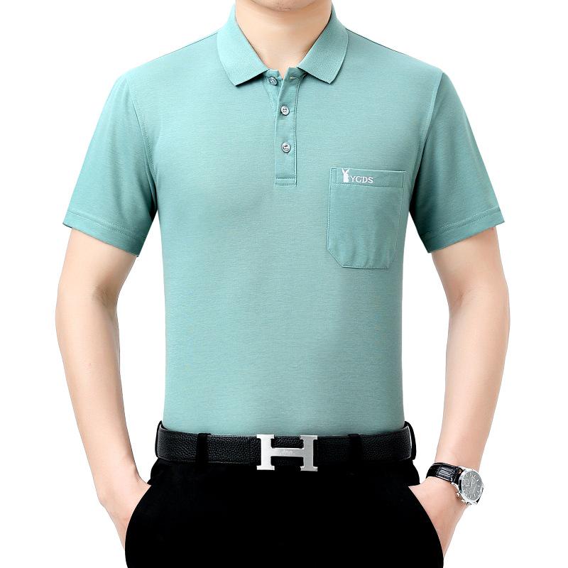 

Футболка мужская из шелка Ice Silk с лацканами и настоящими карманами для людей среднего и пожилого возраста - летняя рубашка с коротким рукавом 3XL 80-92.5 kg