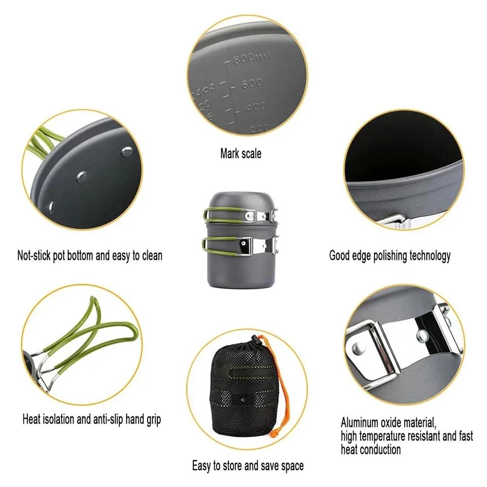 Ultralight Camping Pot Set: Camping Cookware Mess Kit (Outdoor Cooking Tableware) – for Hiking, Trekking, Picnic, Fishing, Mount