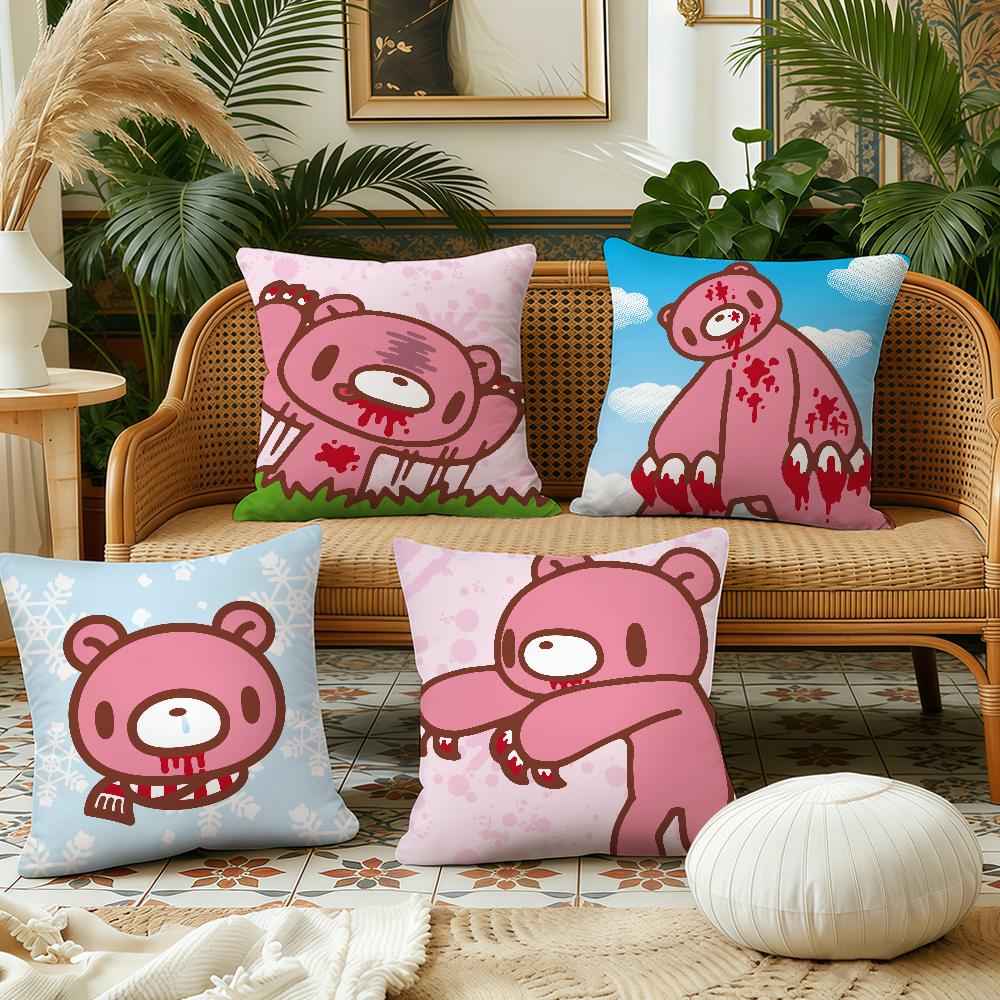 GGloomys Bear Cartoon Cushion Cover Pillow Case Plush Fabric Soft Double Sided Print Sofa Cushion Cover Throw Pillow Covers