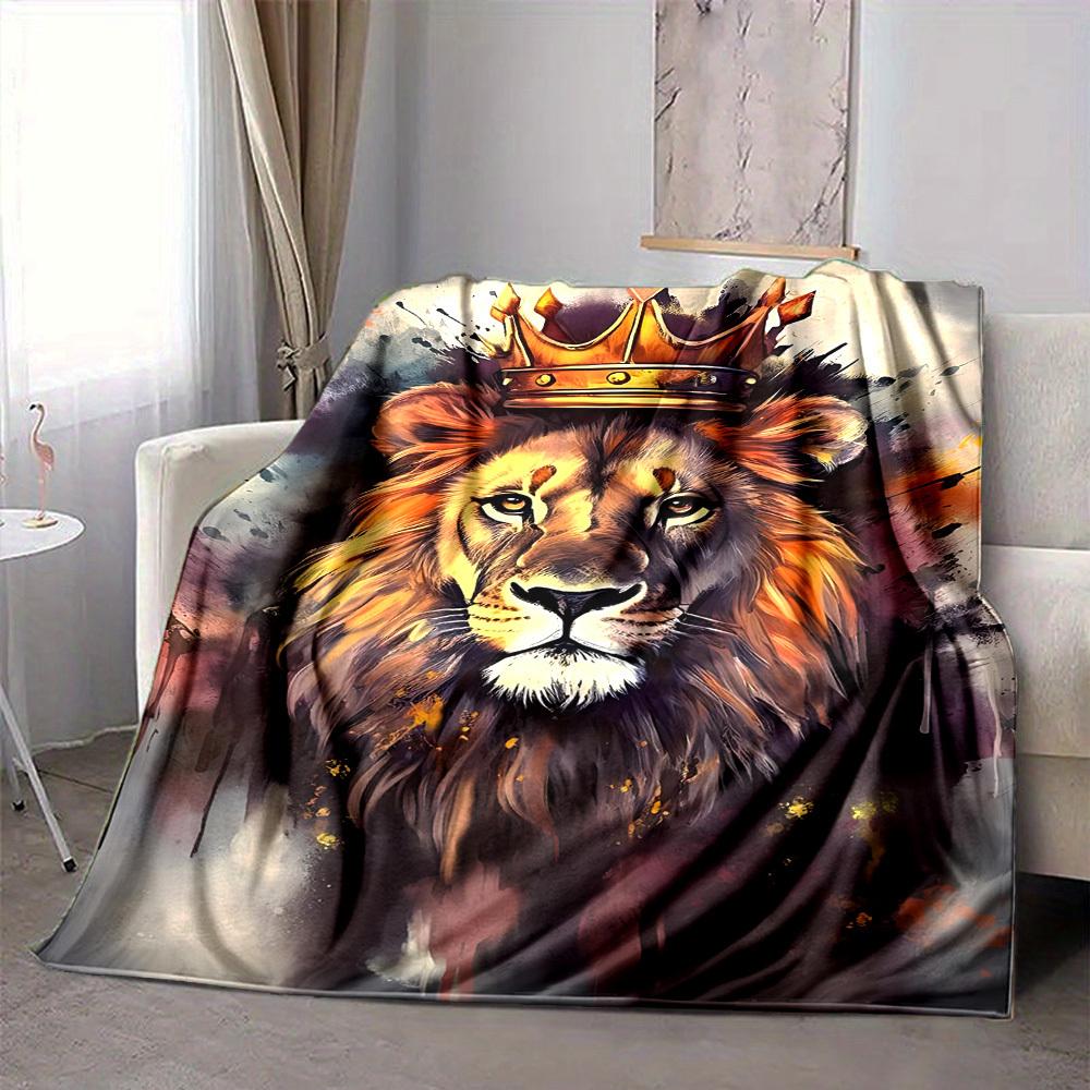 1pc Lion King Print Blanket   Lightweight Flannel Throw Blanket For Sofa, Bed, Living Room, Office, Outdoor Travel, Camping