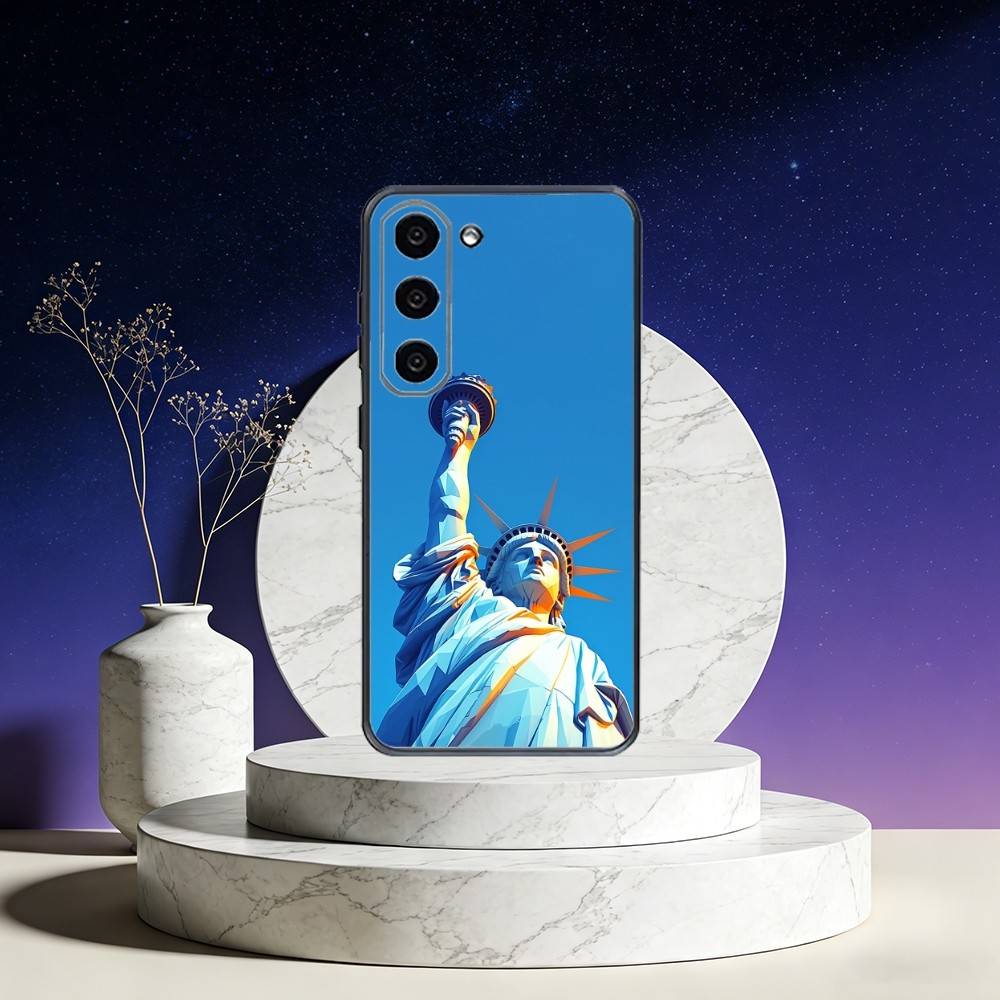 America USA Flag S-Statue Liberty Phone Case For Samsung Galaxy A73,A72,A71,A70,A53,A52,A51,Others Soft Black Cover