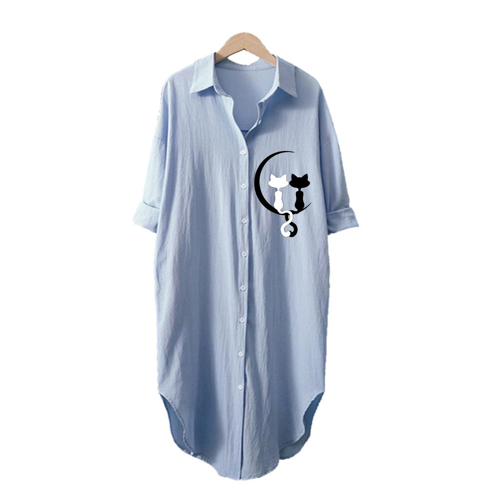 

Женская повседневная рубашка выше колена с воротником-стойкой, повседневное свободное платье-рубашка с длинным рукавом и пляжным принтом S