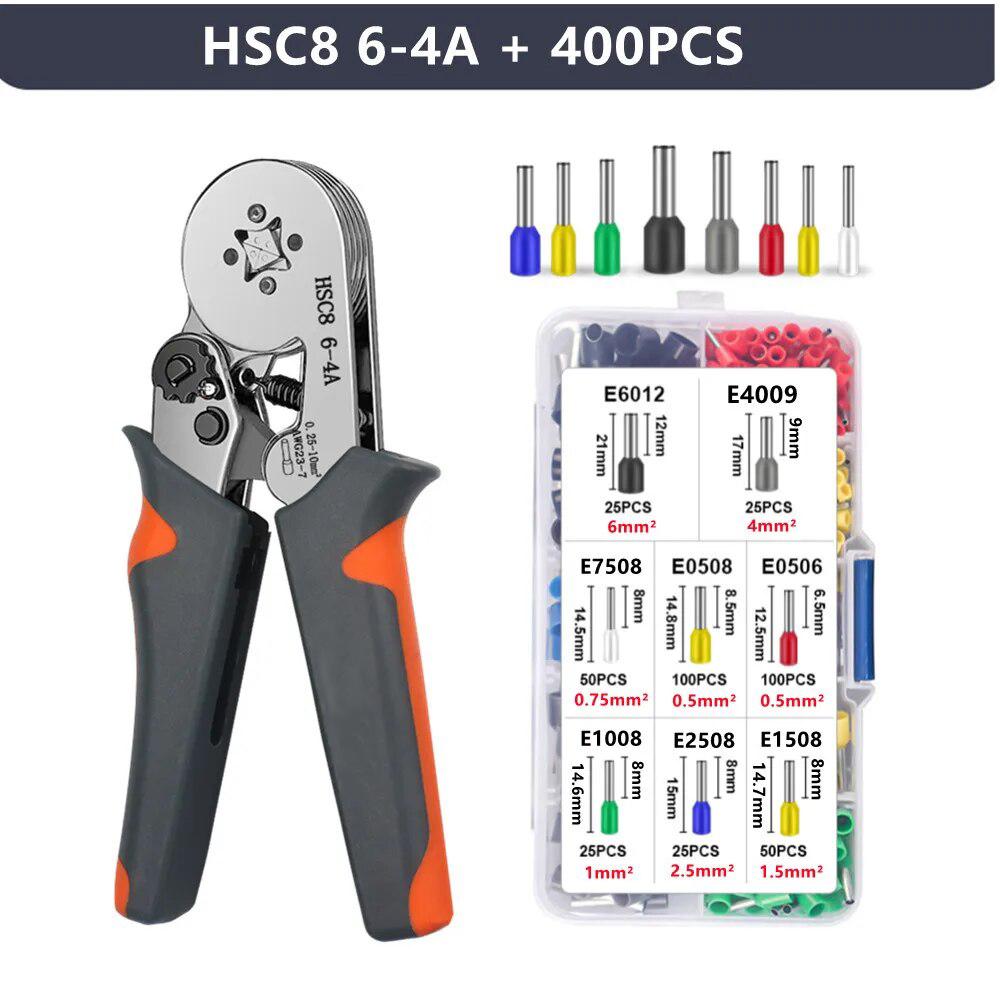 HSC8 6-4A Ferrule Crimping Pliers with 400Pcs Terminals Wire Connector Electrical Repair Kit A