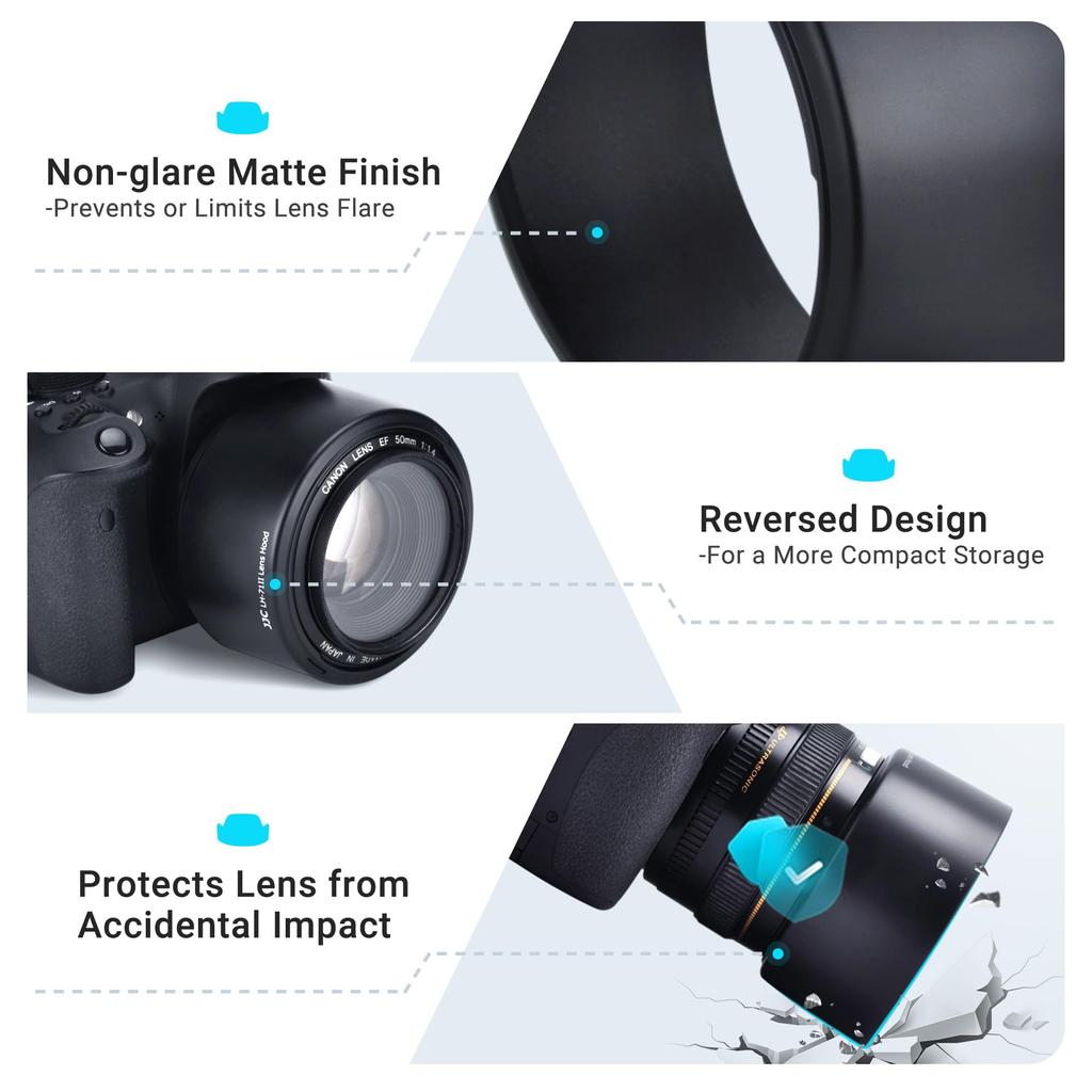 JJC Lens Hood Shade for Canon EF 50mm USM Replacement for Canon Hood Black F/1.4 Lens, ES-71II -