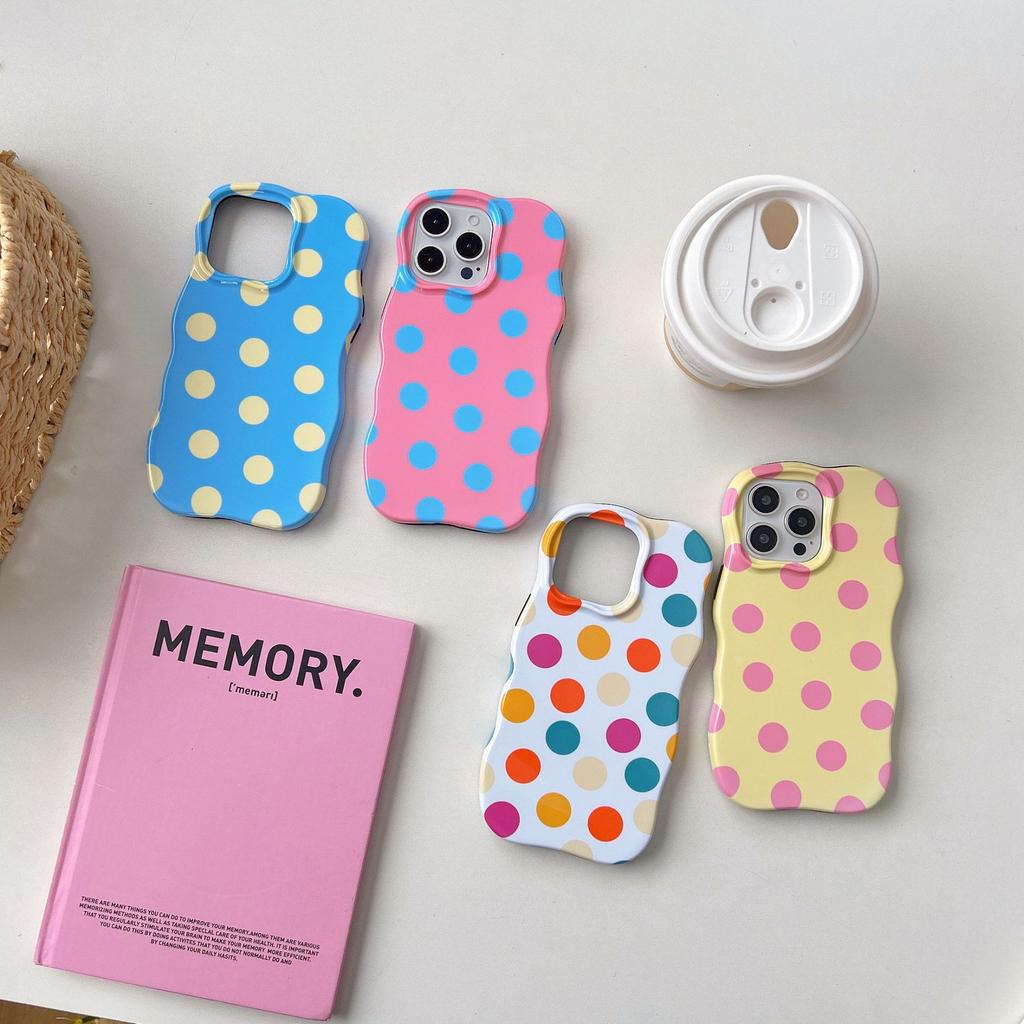 Candy Color Polka Dot Compatible with iPhone 16 Pro Max Apple 17 Phone Case 15/14 Two-in-One Wave Film
