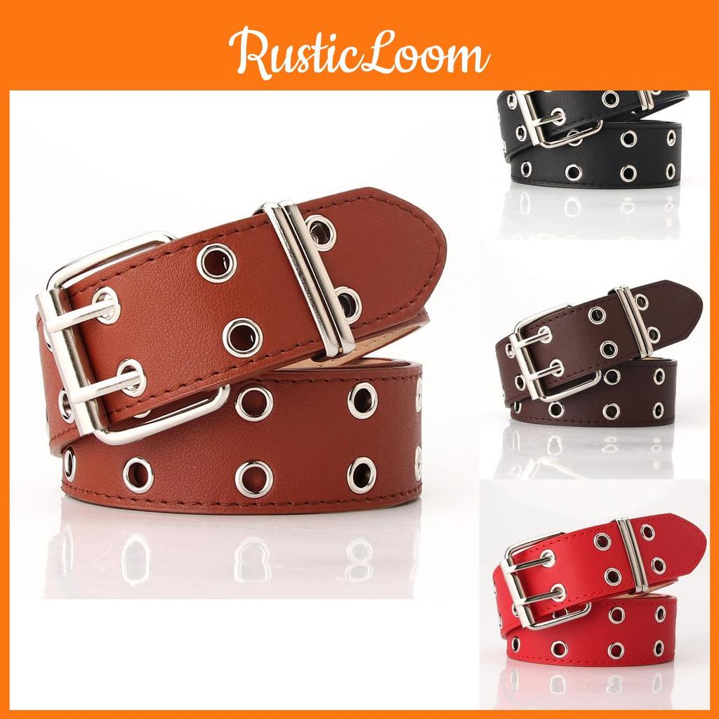 Modischer Ledergürtel für Damen mit doppelten Auspuffösen und Nietenverzierung für Freizeit- und Bürokleidung