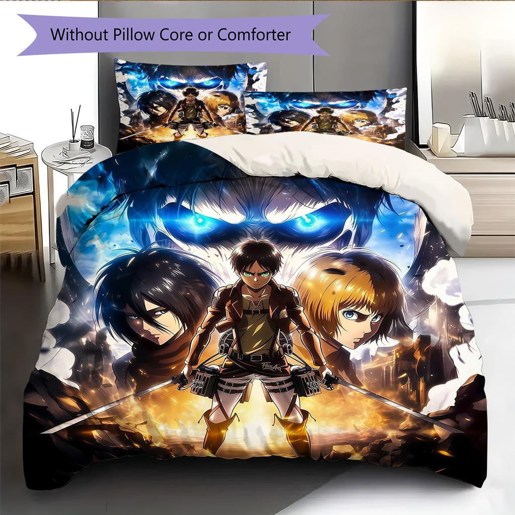Attack On Titan Pattern Bedding Quilt Set Home Decoration Gift (1 * Duvet Cover + 2 * Pillowcase Without Core)