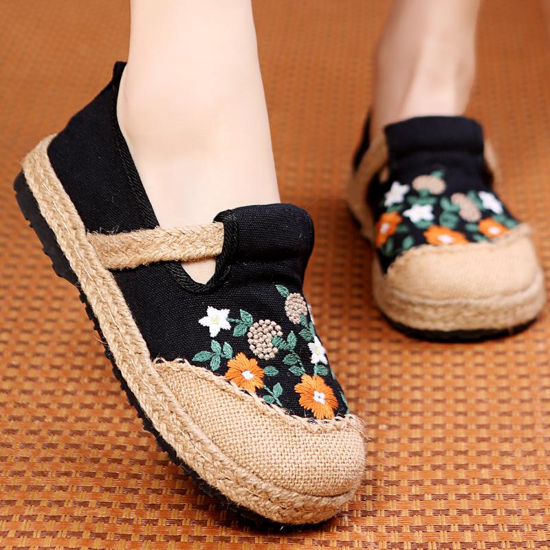 

Veowalk Women Striped Linen Cotton Fabric Loafers Comfortable Slip On Sneakers Ladies Casual Flats Shoes Handmade Espadrilles 40 чёрный