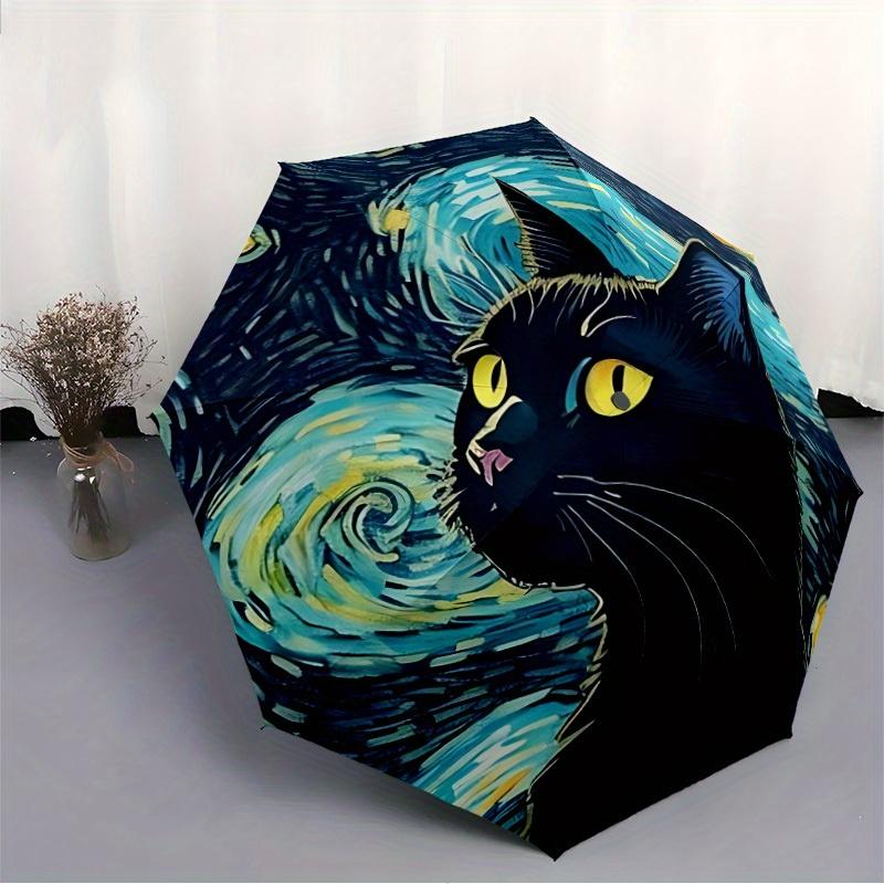1pc Black Cat Art Automatic Open/close Folding Umbrella, Compact Portable Travel Umbrella,Durable Construction Yy250814199