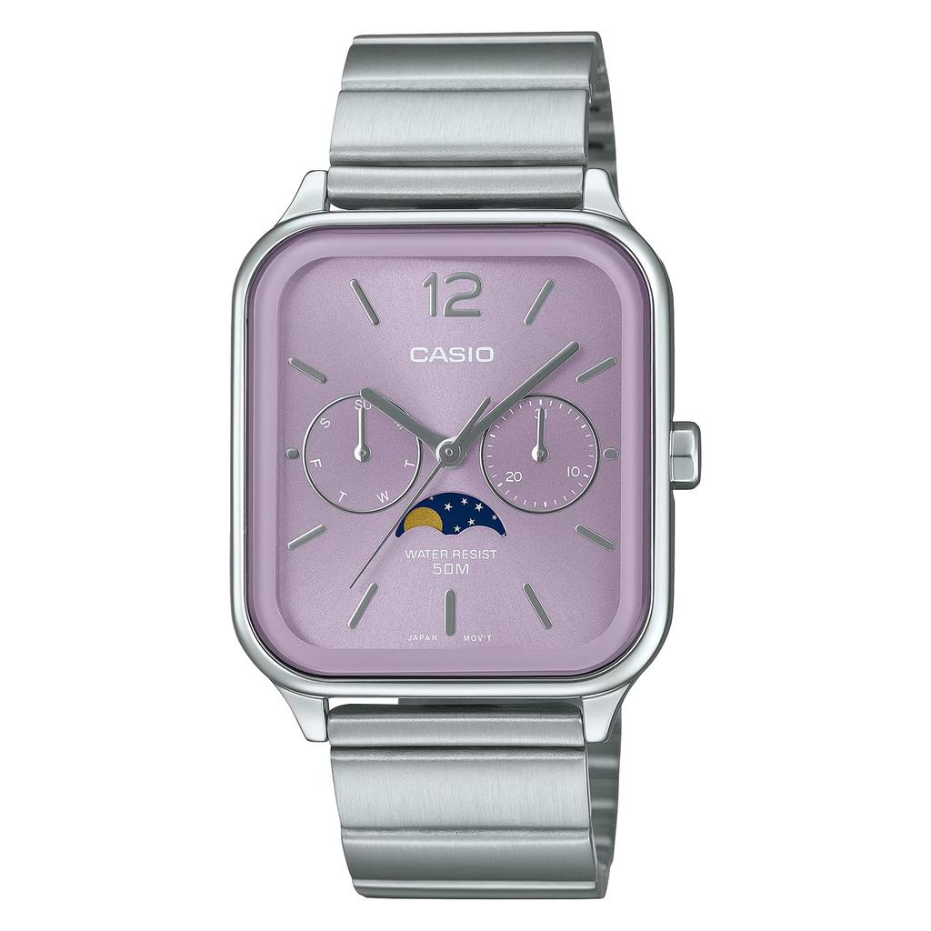 Casio Standard Moon Phase Analog Watch MTP-M305D-6AV Metal Band Lilac Men's