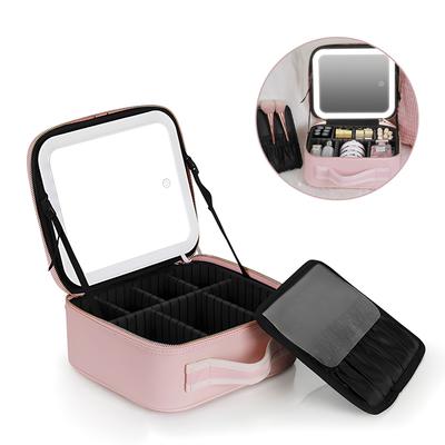 Reise-Make-up-Tasche mit beleuchtetem Spiegel, 3 Farblichtern, verstellbar, wiederaufladbar, Kosmetiktasche