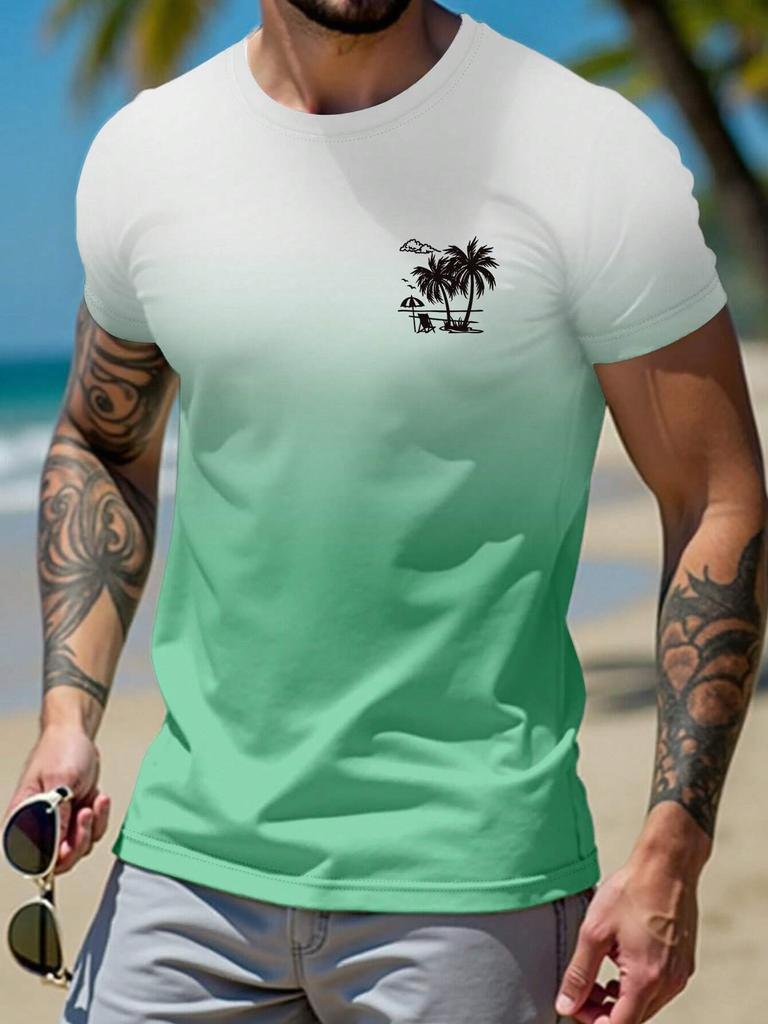 Men's T-shirt Gradient 3D Print Short-sleeve T-shirt Daily Wear Hawaiian Palm Tree Print Fashion Casual Polyester Men's Clothes