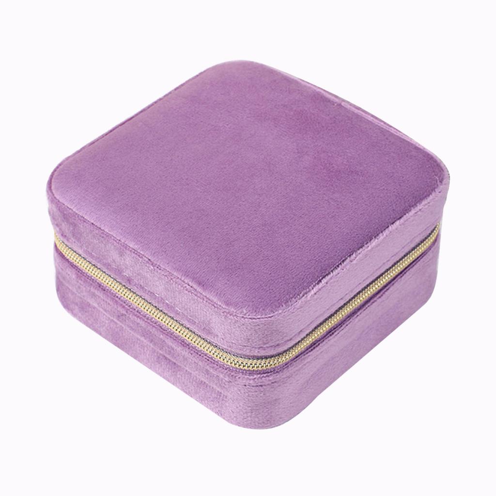 Zipper Jewelry Box Velvet- Jewelry Rings Earrings Organizer Square Storage Cases