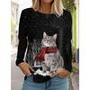 Christmas Women's Long Sleeved T-shirt Casual Holiday Fashion Christmas Cute Cat Holiday gifts Tops Harajuku  Women's Clothing