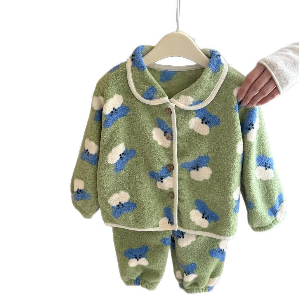 Soft, Skin-Friendly Kids' Snow Fleece Cardigan & Thick Warm Pajama Set - Unisex Winter Wear