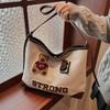 Vintage Bear Cartoon Tote Bag Large Capacity Commuter Women Shoulder Bag Fashionable Versatile Teenagers Girls School Bag