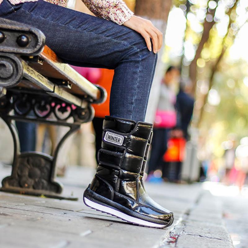 Fashion Snow Boots Woman Winter Shoes Comfortable Fleece Warm Mid Boots Female Waterproof Non-slip Winter Platform Botas Ladies Footwear