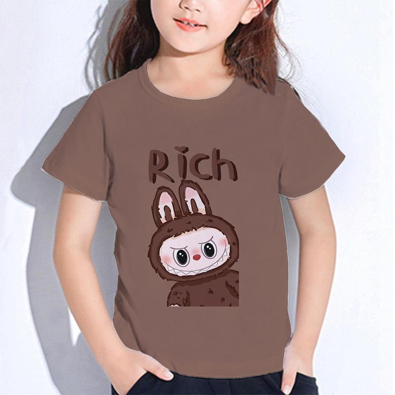 

Літні дитячі футболки Labubu з мультфільмом Монстри для хлопчиків і дівчаток, короткі рукави, дитячі футболки, одяг для малюків, верхній одяг для малюків 160 помаранчевий