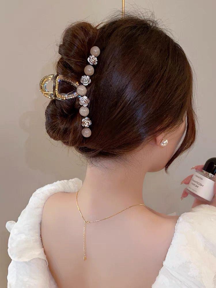 

Елегантна атласна чорна шпилька-бант для волосся зі стразами - жіночий аксесуар-краб